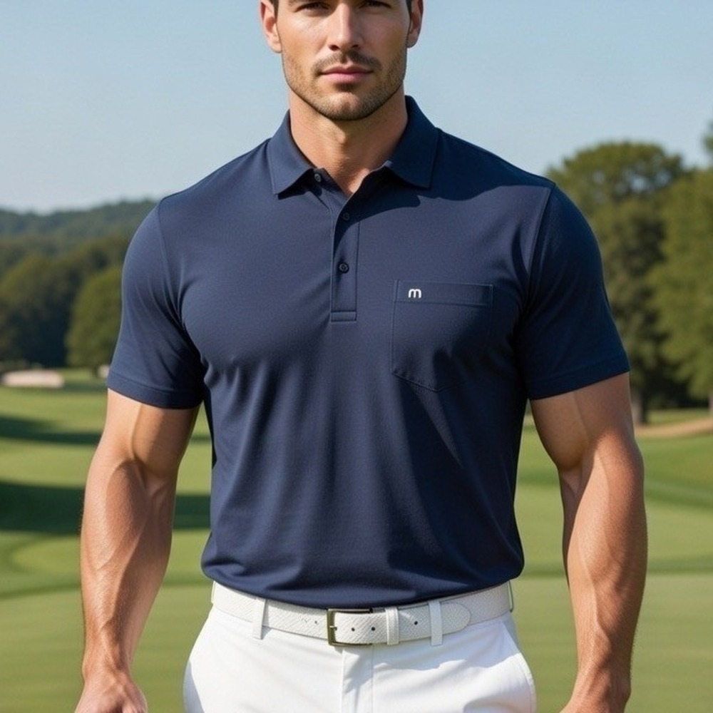 TravisMathew Mens Navy Blue Short Sleeve Pocket Golf Polo Shirt Large